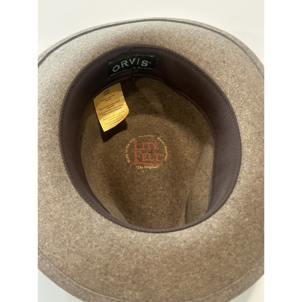 Orvis Crushable Packable Water Repellent Wool Felt Fedora Hat Large Made USA - Picture 8 of 9